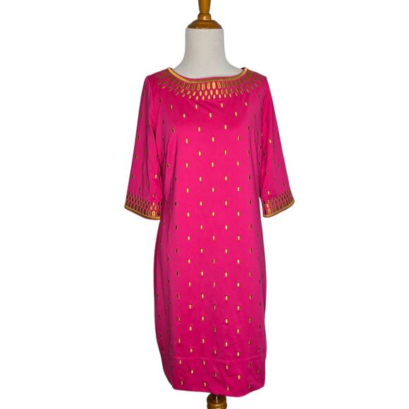 Gretchen Scott Rocket Girl Dress Hot Pink Embroidered Metallic Women Small - Picture 2 of 14